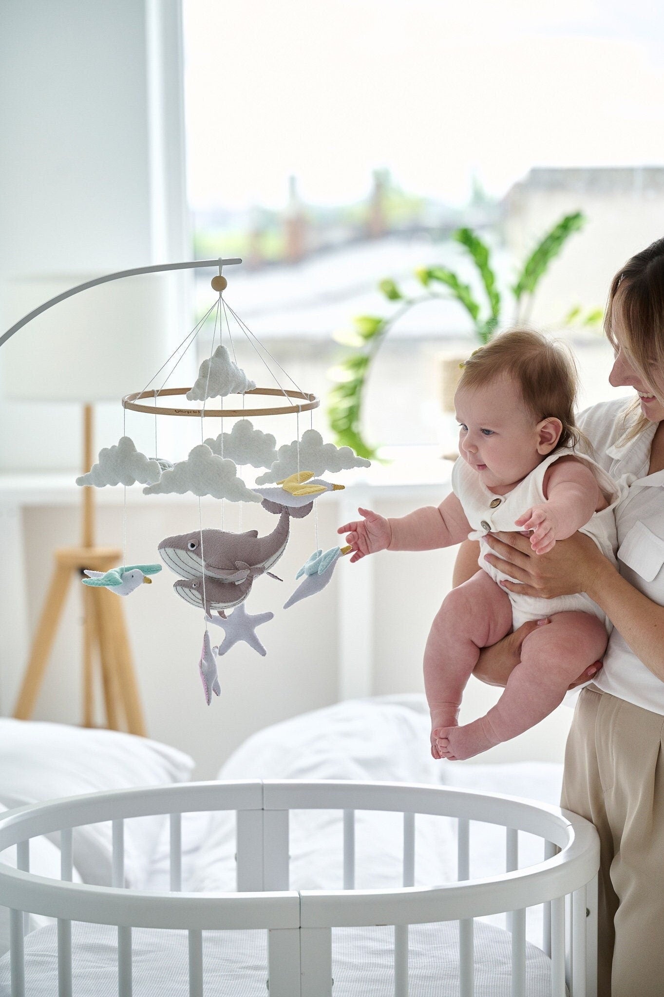 Whale Baby Mobile – Nautical Crib Mobile with Seagulls & Starfish - WoollyFox